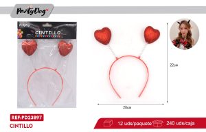 CINTILLO CORAZON GLITTER ROJO