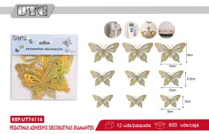 PACK 12 PEGATINA MARIPOSAS DORADO 12PCS