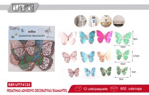 PACK 12 PEGATINA MARIPOSAS COLORES GLITTER 12PCS