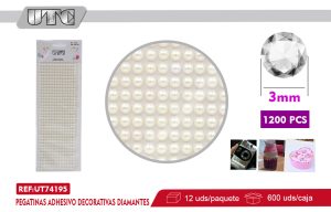 Pegatinas Adhesivo Decorativas PERLAS 3MM 1200PCS BLANCO PACK 12