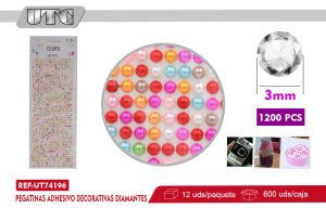 Pegatinas Adhesivo Decorativas PERLAS 3MM 1200PCS COLORES PACK 12