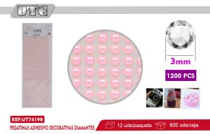 Pegatinas Adhesivo Decorativas PERLAS 3MM 1200PCS ROSADO PACK 12