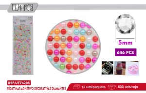 Pegatinas Adhesivo Decorativas PERLAS 5MM 646PCS COLORES PACK 12