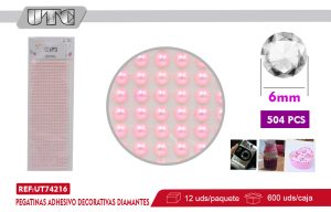 Pegatinas Adhesivo Decorativas PERLAS 6MM 504PCS ROSADO PACK 12