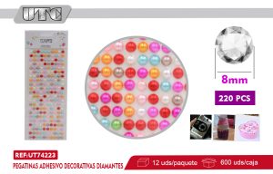 Pegatinas Adhesivo Decorativas PERLAS 8MM 220PCS COLORES PACK 12
