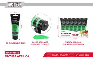 PINTURA ACRILICA 75ML VERDE ESMERALDA X 6