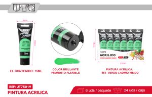 PINTURA ACRILICA 75ML VERDE CADMIO MEIDO X 6