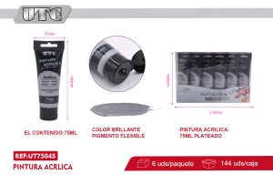 PINTURA ACRILICA METALICO 75ML PLATEADO X 6