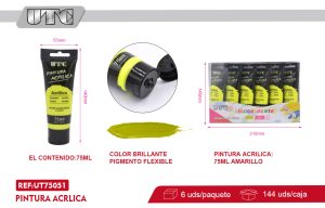PINTURA ACRILICA NEON 75ML AMARILLO X 6