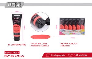 PINTURA ACRILICA NEON 75ML ROJO X 6