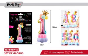 SET DE GLOBOS NUMEROS ARCOIRIS 100CM 15PCS 1