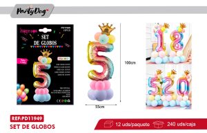 SET DE GLOBOS NUMEROS ARCOIRIS 100CM 15PCS 5