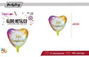 GLOBO METALIZADO 45CM CORAZON FELIZ CUMPLEAÑOS