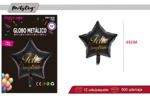 GLOBO METALIZADO ESTRELLA 45CM FELIZ CUMPLEAÑOS