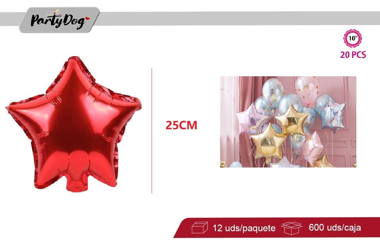 GLOBO METALICO ESTRELLA 10PULGADA 20PCS ROJO