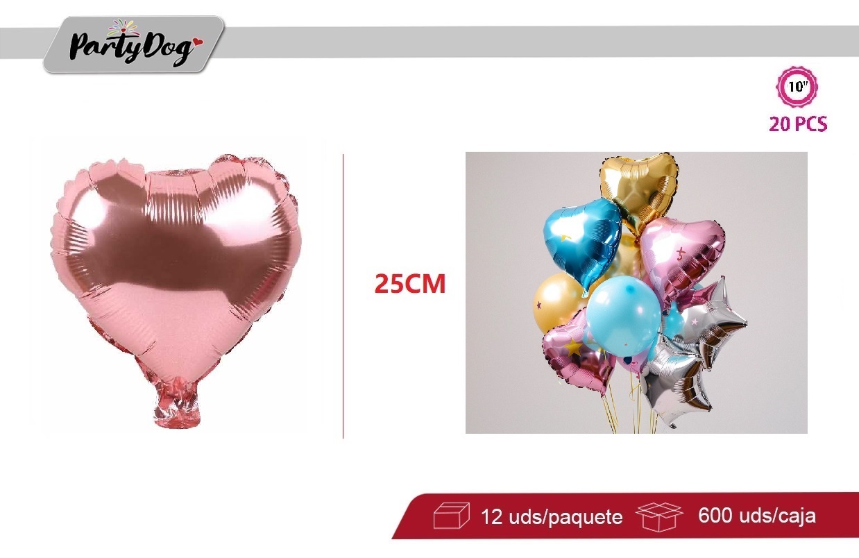 GLOBO METALICO CORAZON 10PULGADA 20PCS ROSA ORO