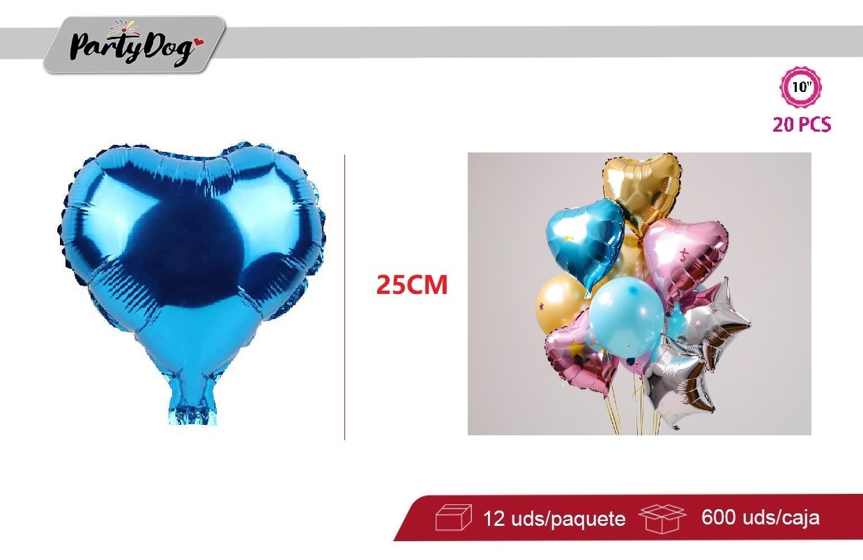 GLOBO METALICO CORAZON 10PULGADA 20PCS AZUL