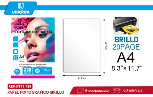 PAPEL FOTOGRAFICO Brillante A4 230G 20 HOJAS