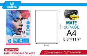 PAPEL FOTOGRAFICO MATE A4 230G 20 HOJAS
