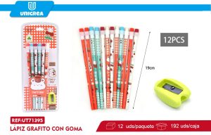 PACK Lápiz Grafito con goma HB 12PCS