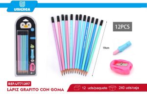 PACK Lápiz Grafito con goma HB 12PCS