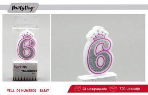 VELA BABY CORONA ROSADA DE NUMERO 6