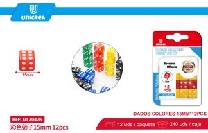 DADOS COLORES 15MM*12PCS