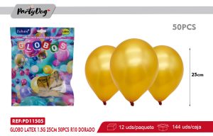GLOBO LATEX 1.5G 25CM 50PCS R10 DORADO