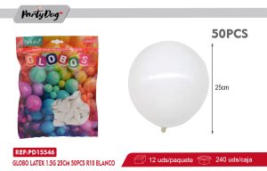GLOBO LATEX 1.5G 25CM 50PCS R10 BLANCO