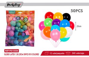 GLOBO LATEX 1.5G 25CM 50PCS R10 COLORES