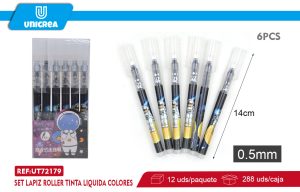 SET LAPIZ Roller Tinta Liquida 0.5MM 6PCS