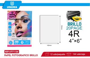 PAPEL FOTOGRAFICO Brillante 15.2X10.2CM 200G 20 HOJAS