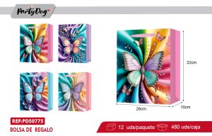 BOLSA DE REGALO MARIPOSA M 26X10X32CM X12UNI