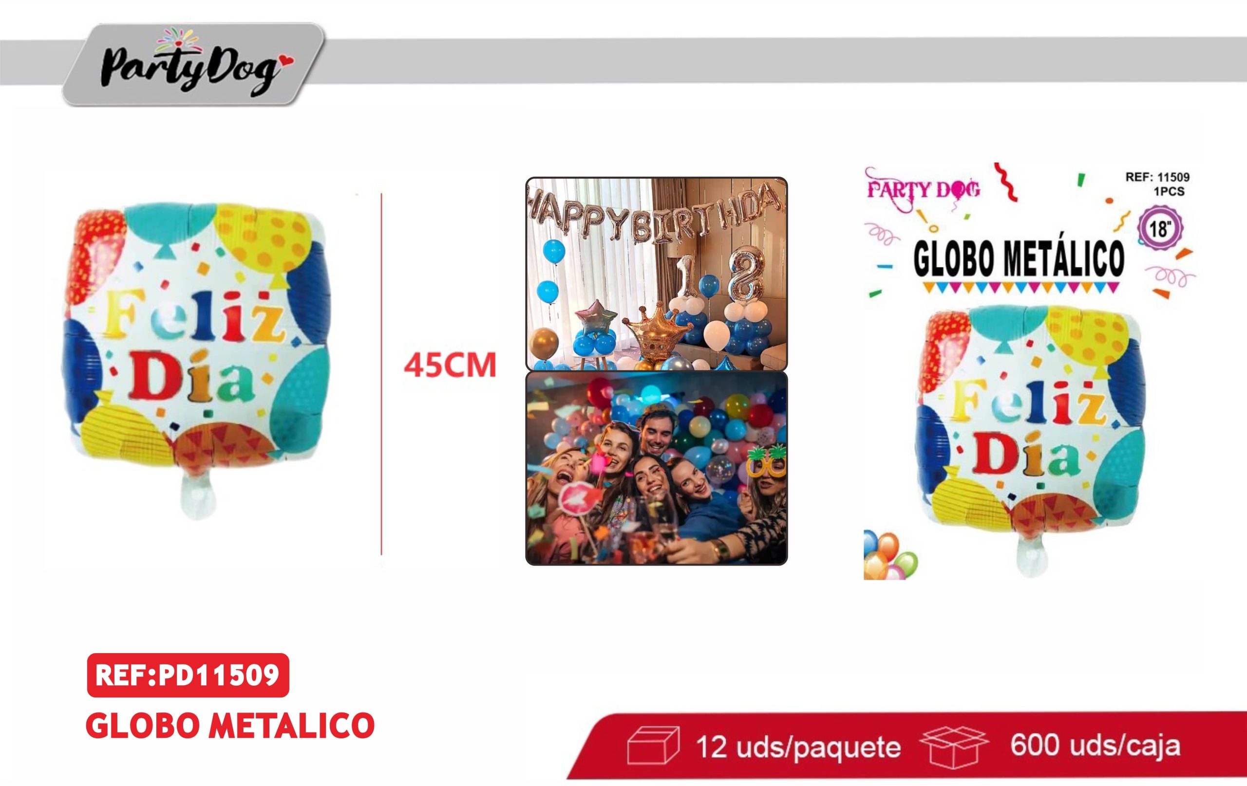 GLOBO METALIZADO 45CM FELIZ DIA