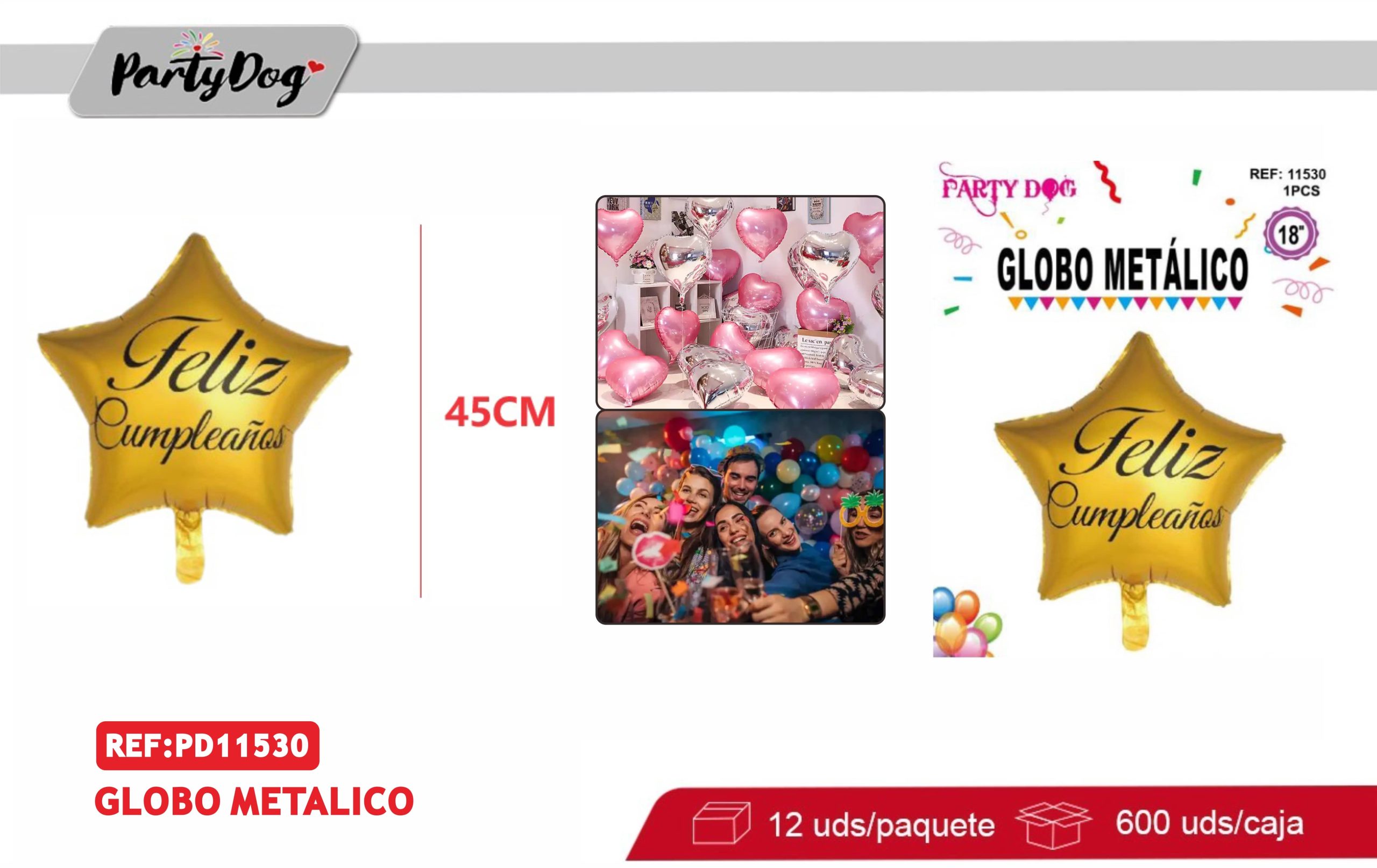 GLOBO METALIZADO 45CM ESTRELLA DORADO FELIZ CUMPLEAÑOS