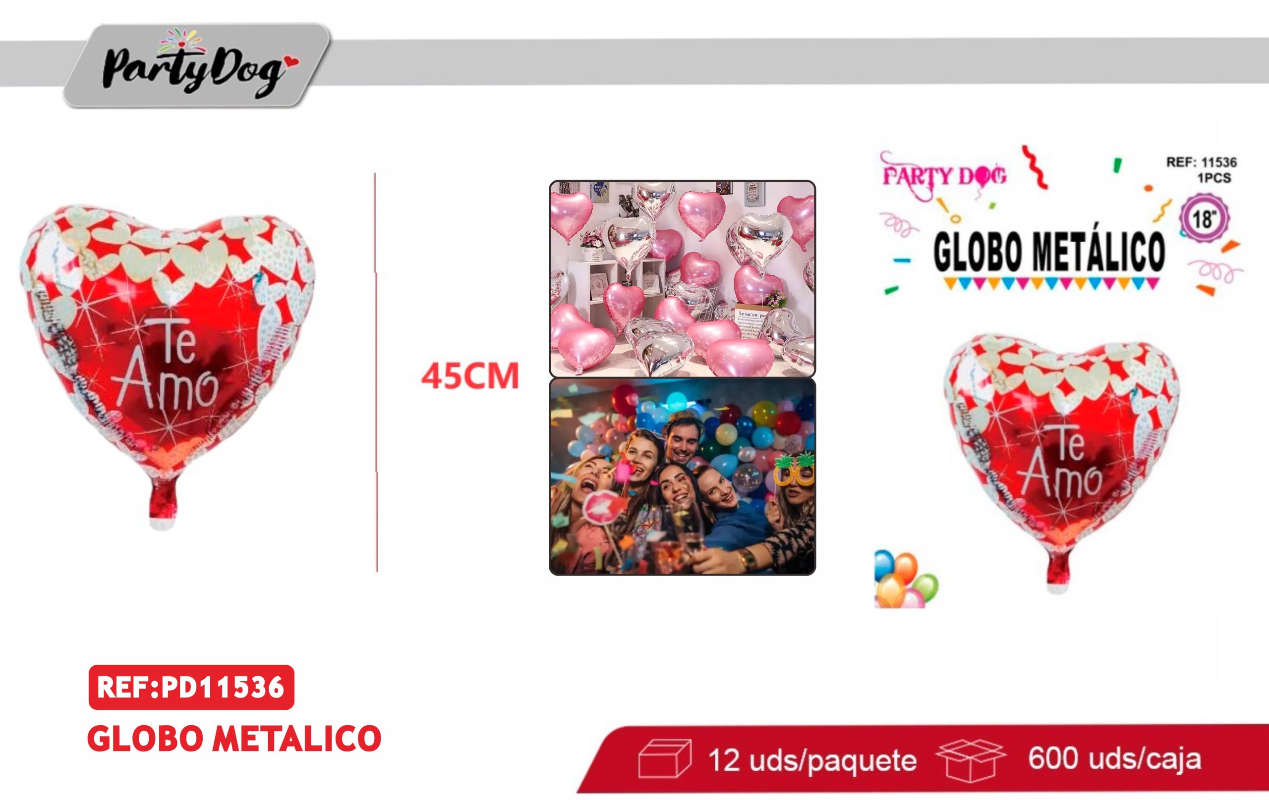 GLOBO METALIZADO 45CM CORAZON TE AMO