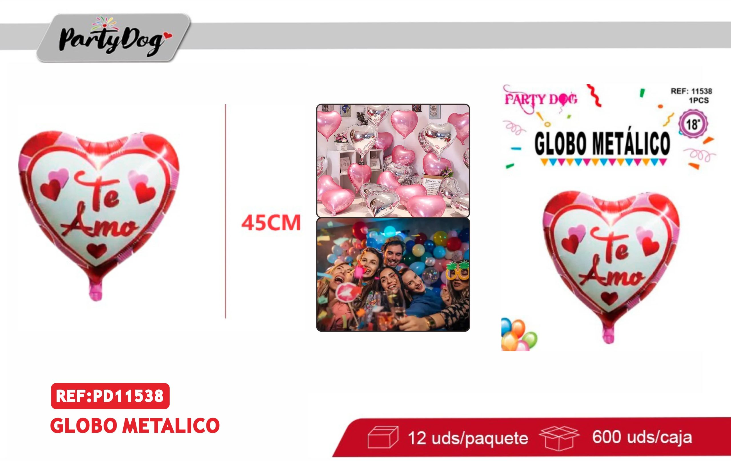GLOBO METALIZADO 45CM CORAZON TE AMO