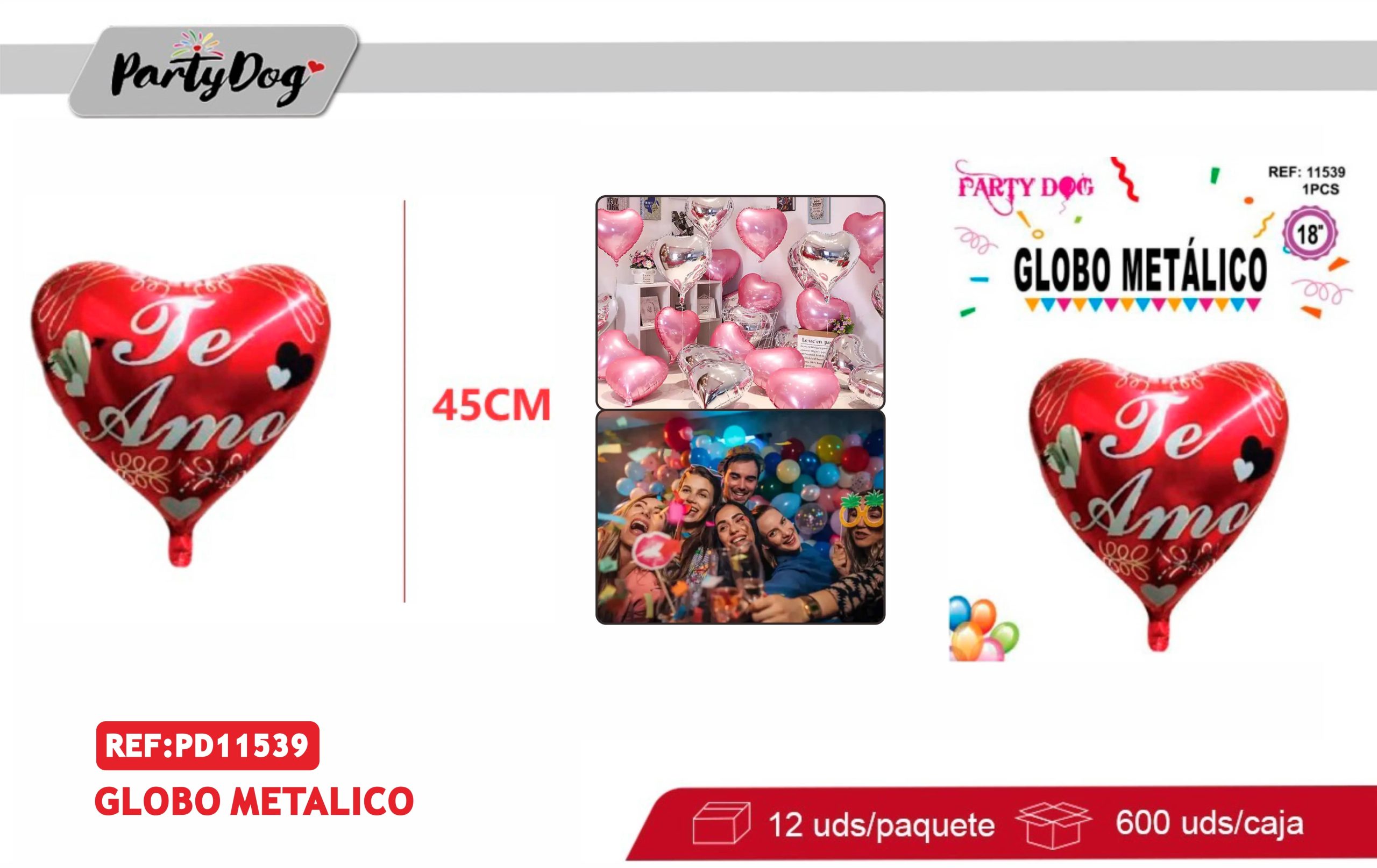 GLOBO METALIZADO 45CM CORAZON TE AMO
