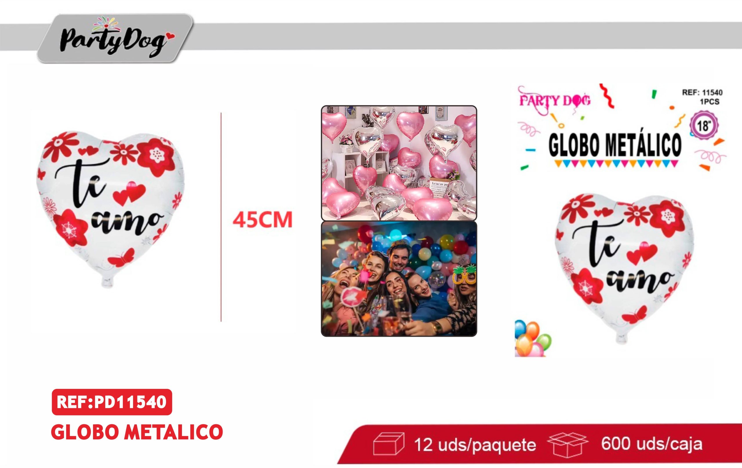 GLOBO METALIZADO 45CM CORAZON TE AMO