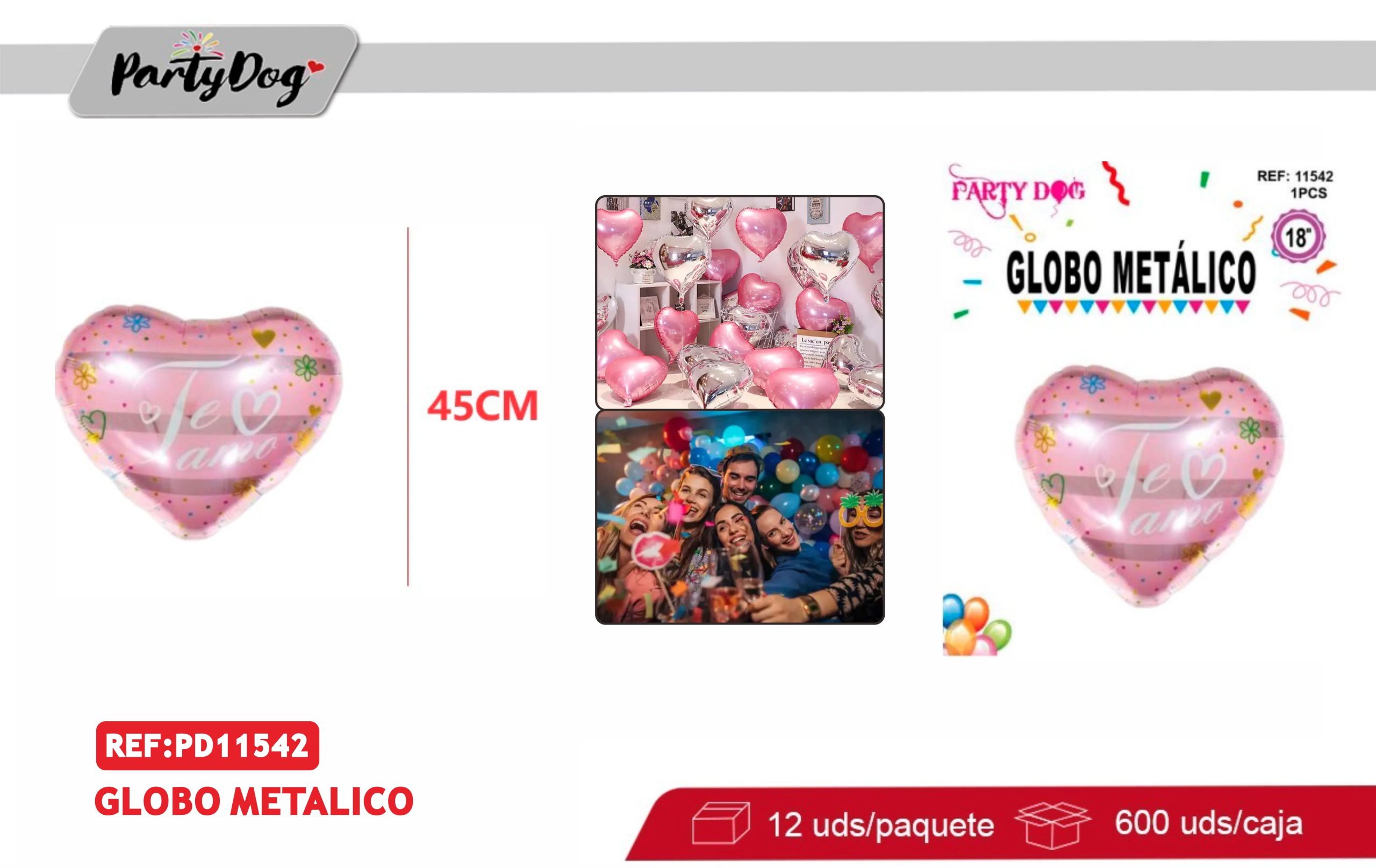 GLOBO METALIZADO 45CM CORAZON TE AMO
