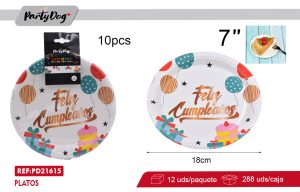 PLATOS DE CARTÓNES FELIZ CUMPLEAÑOS 10PCS