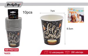 VASOS DE CARTÓNES FELIZ CUMPLEAÑOS 10PCS
