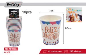 VASOS DE CARTÓNES FELIZ CUMPLEAÑOS 10PCS