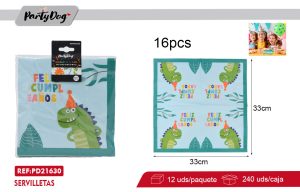 SERVILLETAS DINOSAURIO 33CM 16PCS