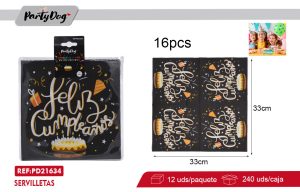SERVILLETAS FELIZ CUMPLEAÑOS 33CM 16PCS