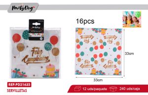 SERVILLETAS FELIZ CUMPLEAÑOS 33CM 16PCS