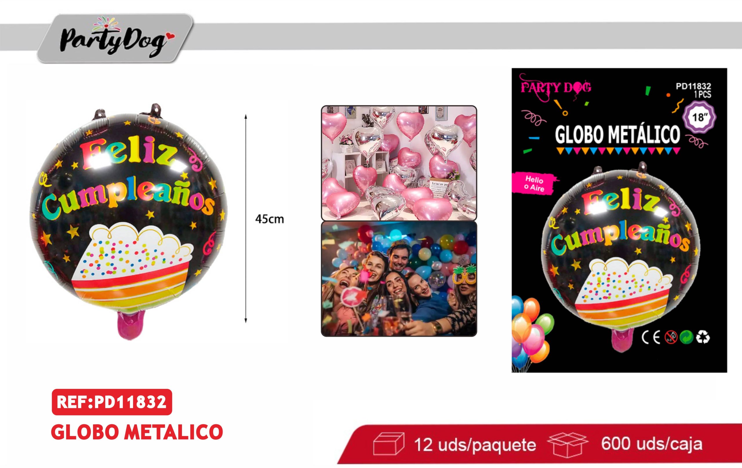 GLOBO METALIZADO FELIZ CUMPLEAÑOS 45CM