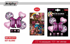 SET GLOBOS METALIZADO MARIPOSA 5PCS