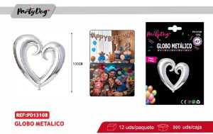 GLOBO METALICO CORAZON 100CM PLATEADO