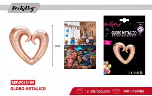 GLOBO METALICO CORAZON 100CM ORO ROSA
